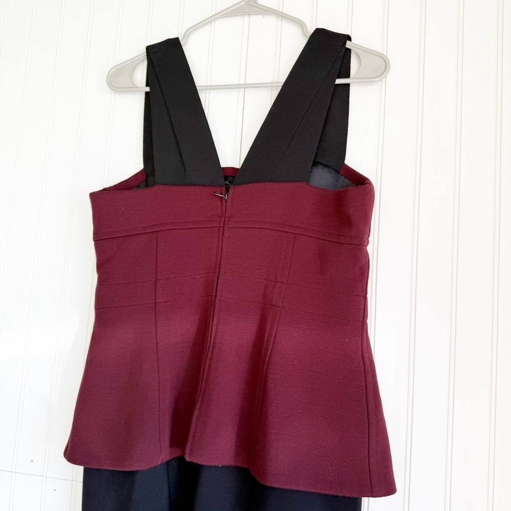 Marc Jacobs Size 8 Black Burgundy Sleeveless Wool Ponte Peplum Sheath Dress - Picture 3 of 4